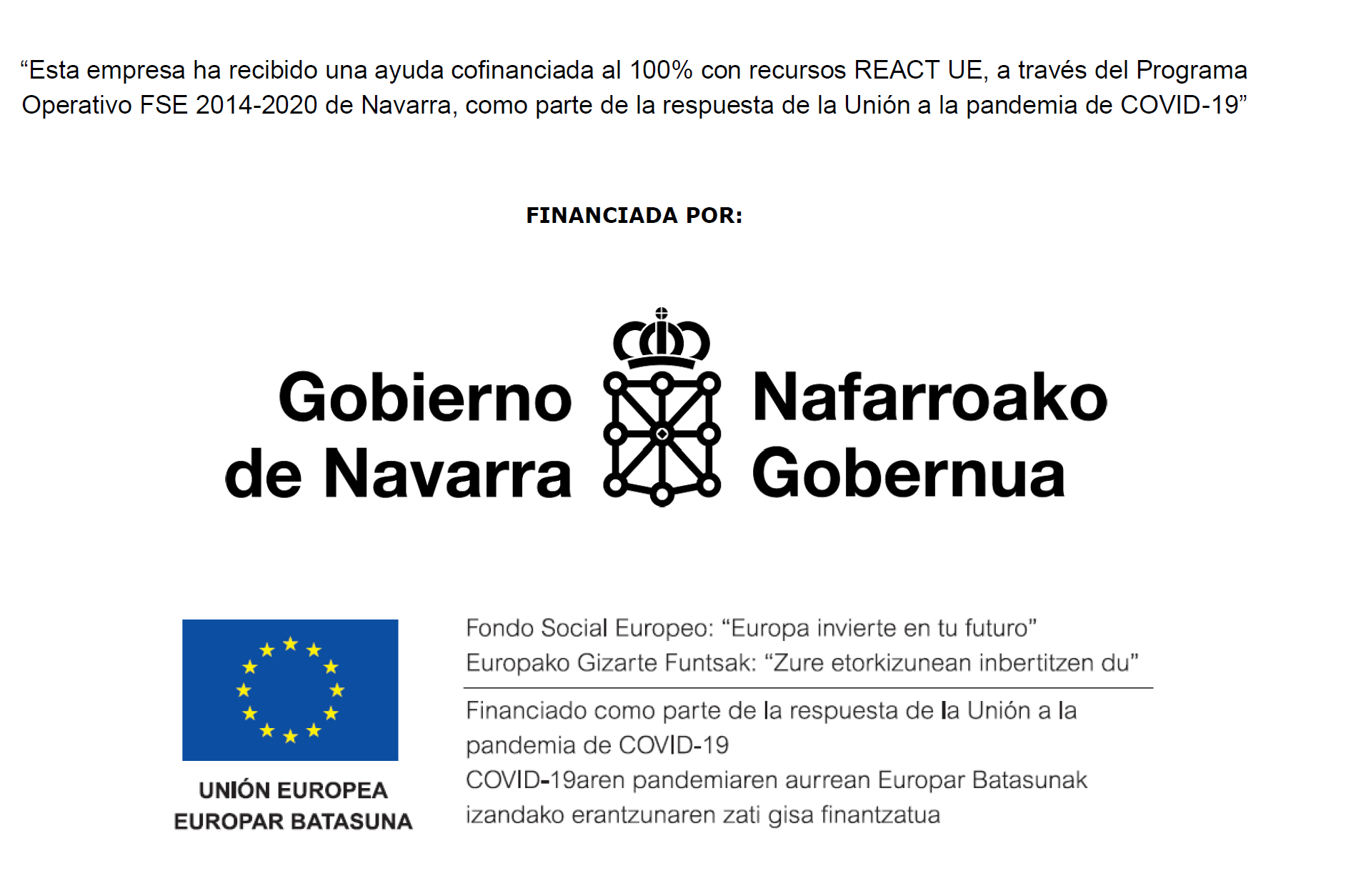 Ayuda cofinanciada por el Programa Operativo FSE 2014-2020 de Navarra y la Unión Europea